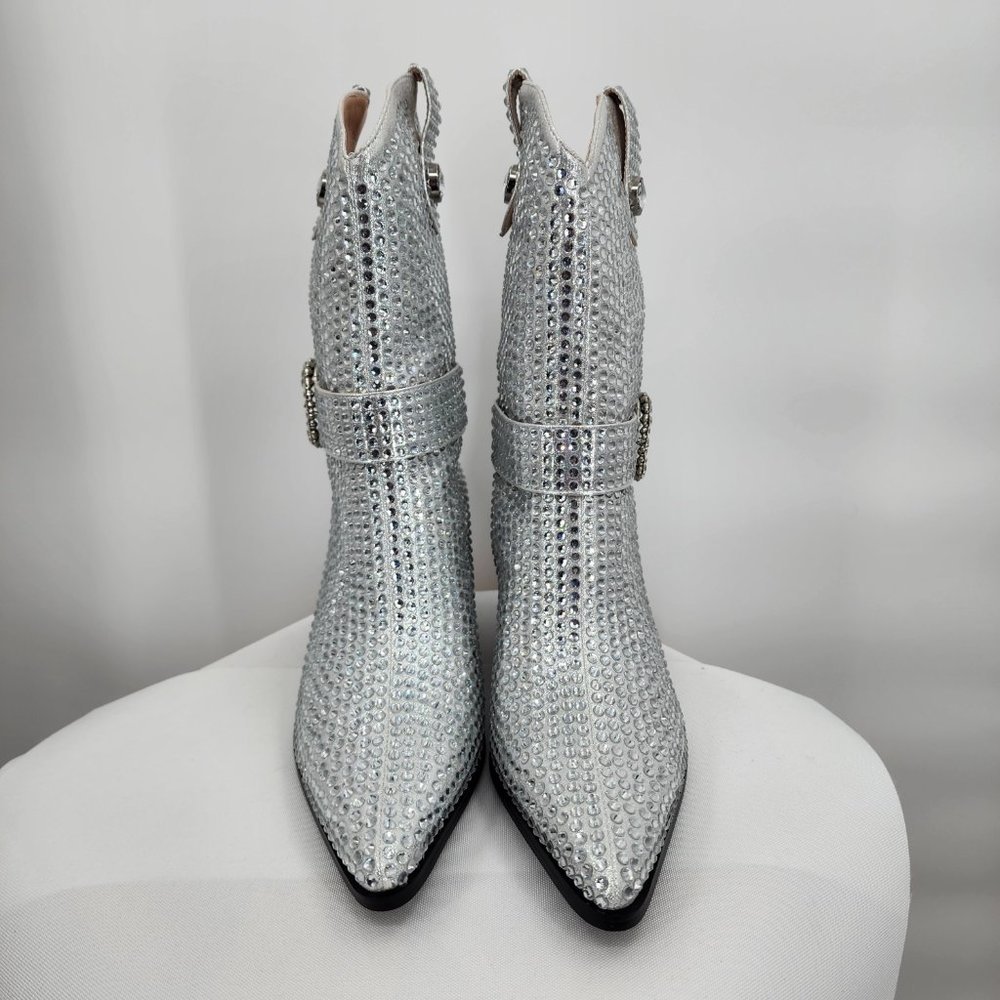 AZALEA WANG Federica Silver Crystal Shortie Western Cowgirl Boots 6-10 NWT - Picture 7 of 10